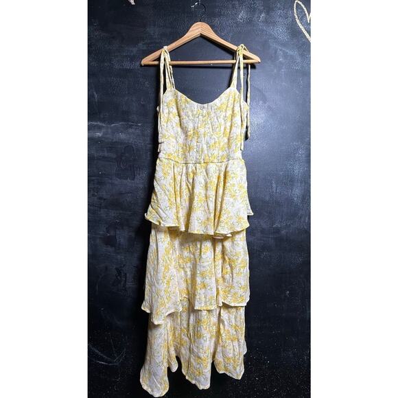 Altar'd State Dresses & Skirts - Altar'd State Yellow Floral Midi Dress with Tie Straps